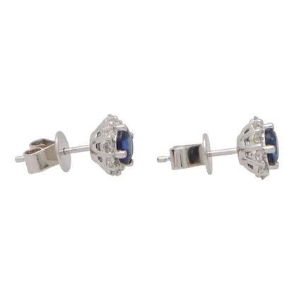 Sapphire and Diamond Cluster Stud Earrings, 1.39 carats