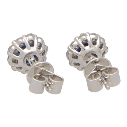 Sapphire and Diamond Cluster Stud Earrings, 1.39 carats