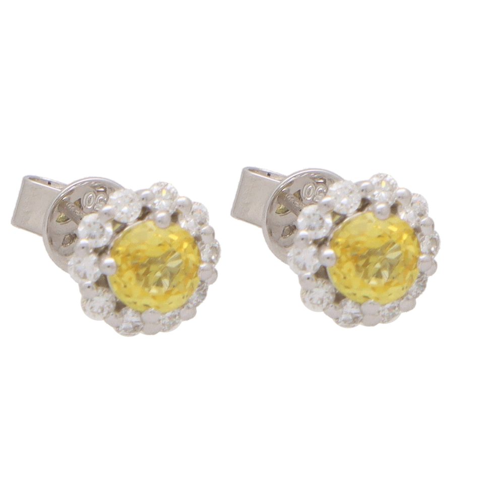Yellow Sapphire and Diamond Floral Cluster Earrings