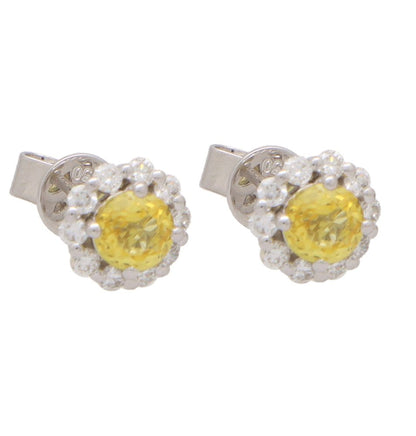 Yellow Sapphire and Diamond Floral Cluster Earrings