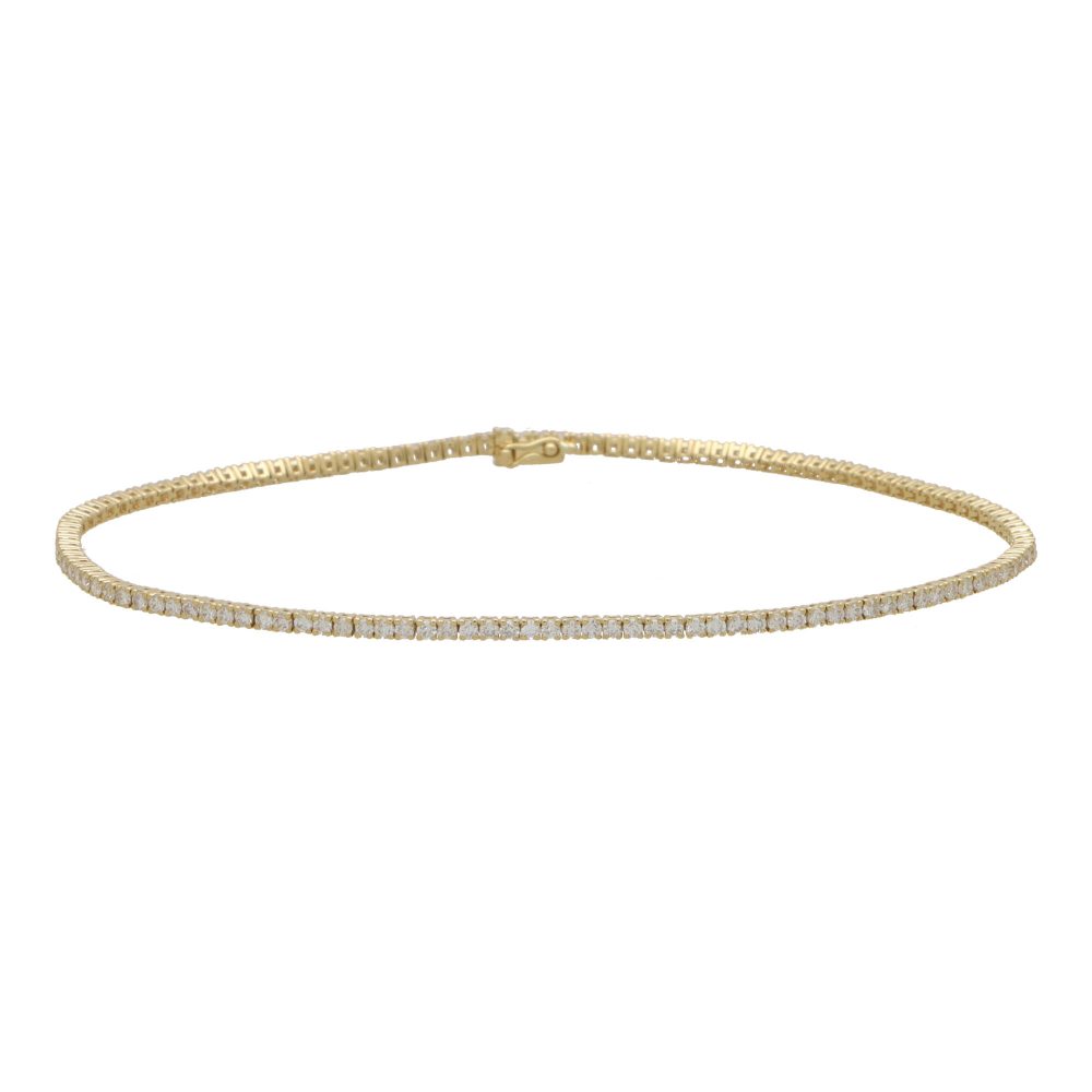 Contemporary 2.18 Carat Diamond Line Bracelet In Yellow Gold