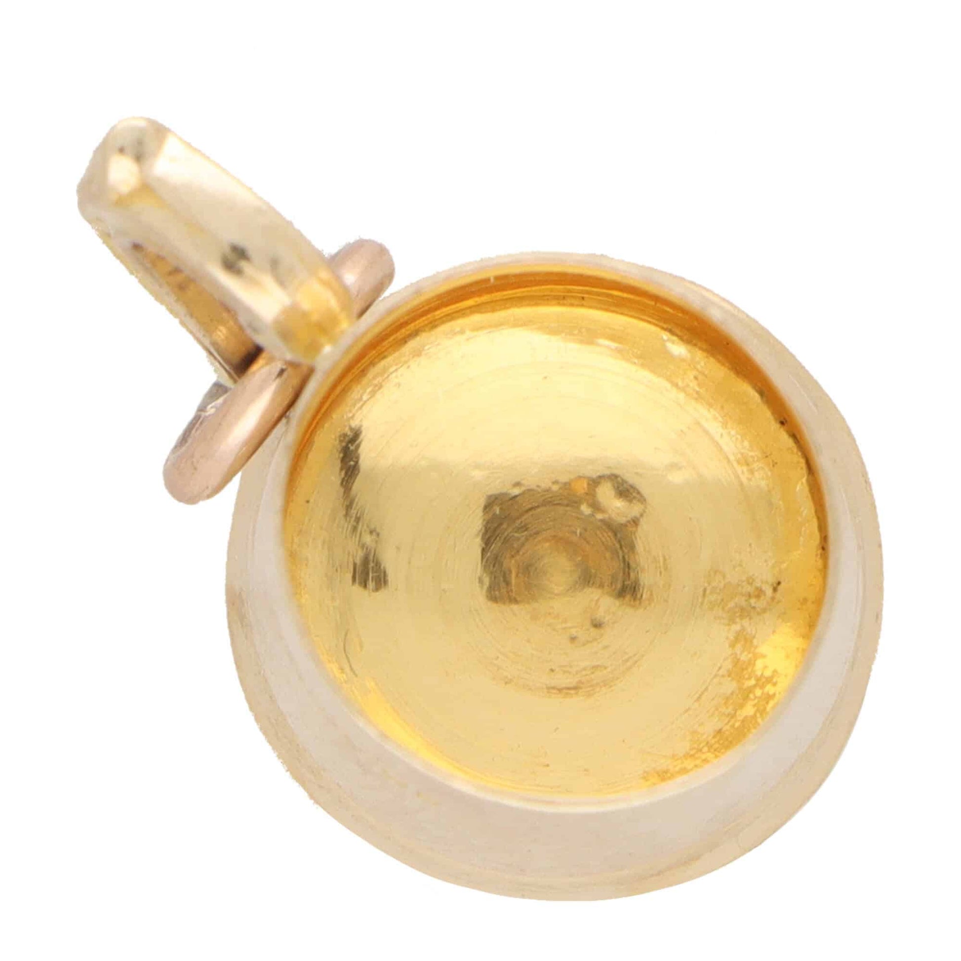 A yellow gold tankard charm, on a white background