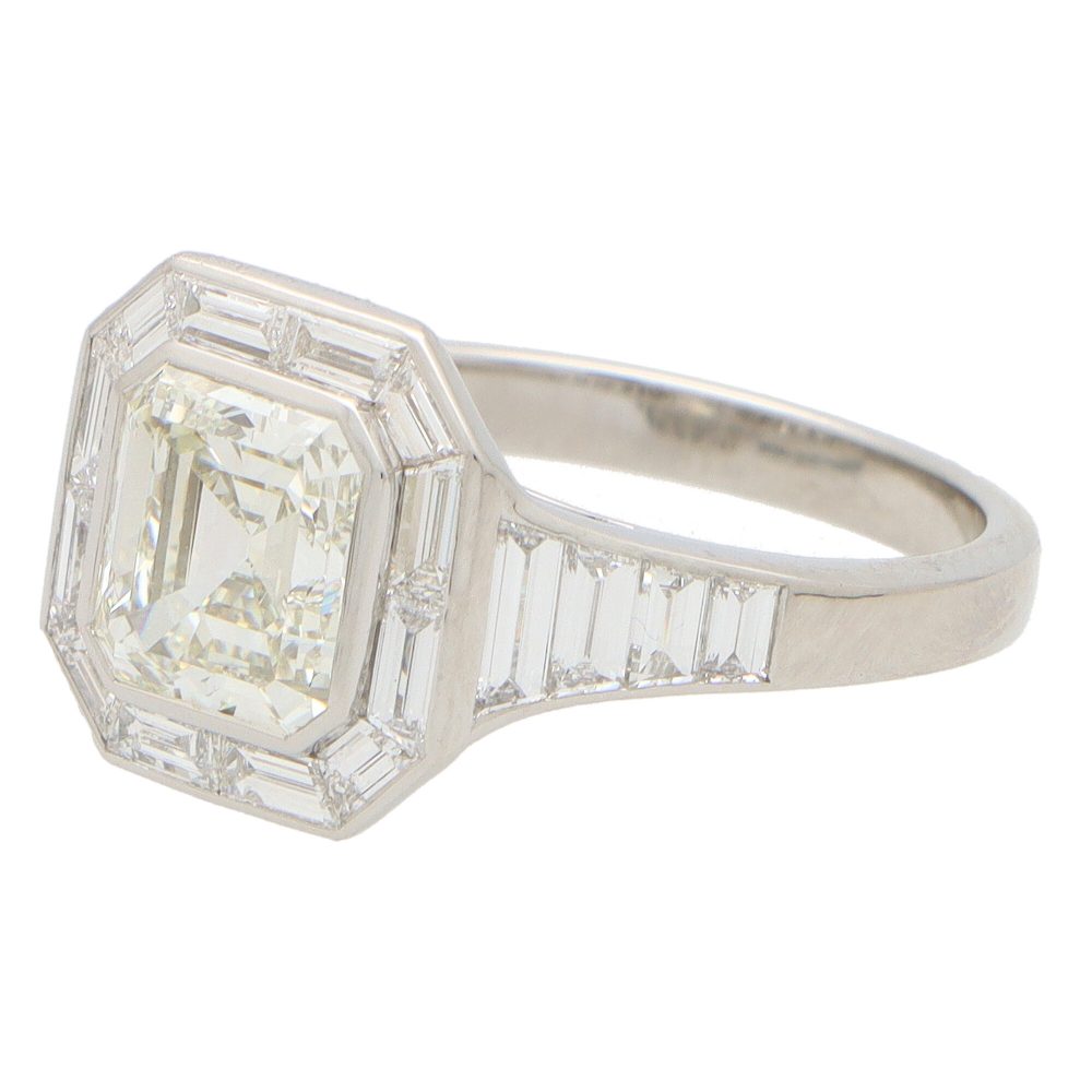 GIA Certified Art Deco Style Asscher Cut Diamond Ring