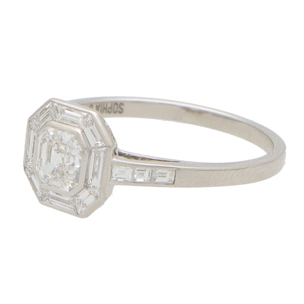 Art Deco Style Asscher Cut Diamond Platinum Cluster Ring