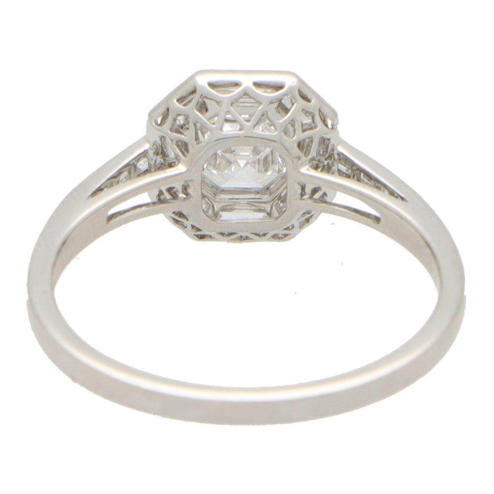 Art Deco Style Asscher Cut Diamond Platinum Cluster Ring