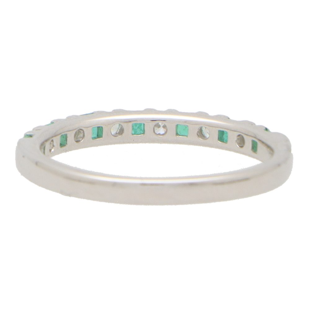 Emerald and Diamond Half Eternity Band Ring