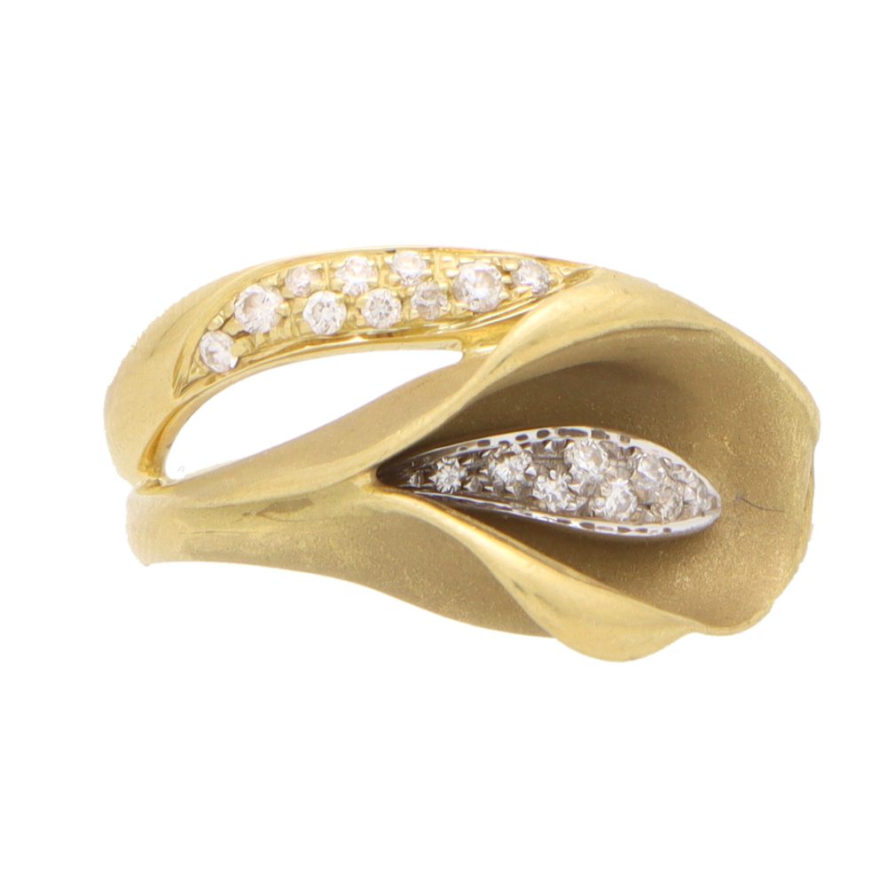 Vintage Italian Diamond Set 18ct Yellow Gold Peace Lily Ring by Annamaria Cammilli