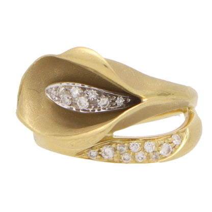 Vintage Italian Diamond Set 18ct Yellow Gold Peace Lily Ring by Annamaria Cammilli