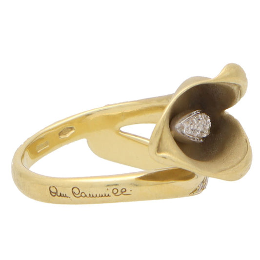 Vintage Italian Diamond Set 18ct Yellow Gold Peace Lily Ring by Annamaria Cammilli
