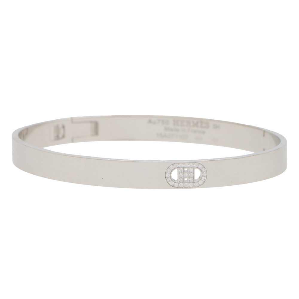 Vintage Hermes DAncre Diamond Gold Bangle Bracelet