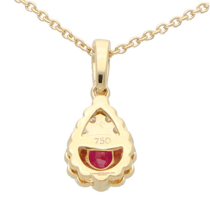 0.41ct Pear Cut Ruby and Diamond Cluster Pendant in 18ct Yellow Gold