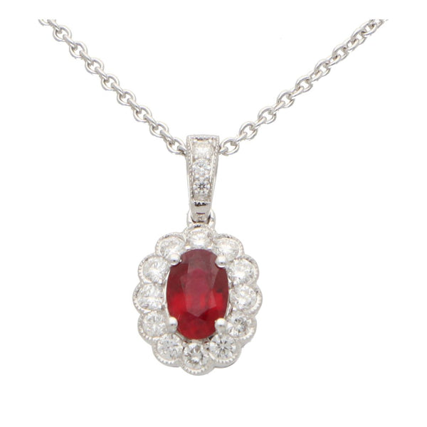 0.54ct Ruby and Diamond Oval Cluster Pendant in 18ct White Gold