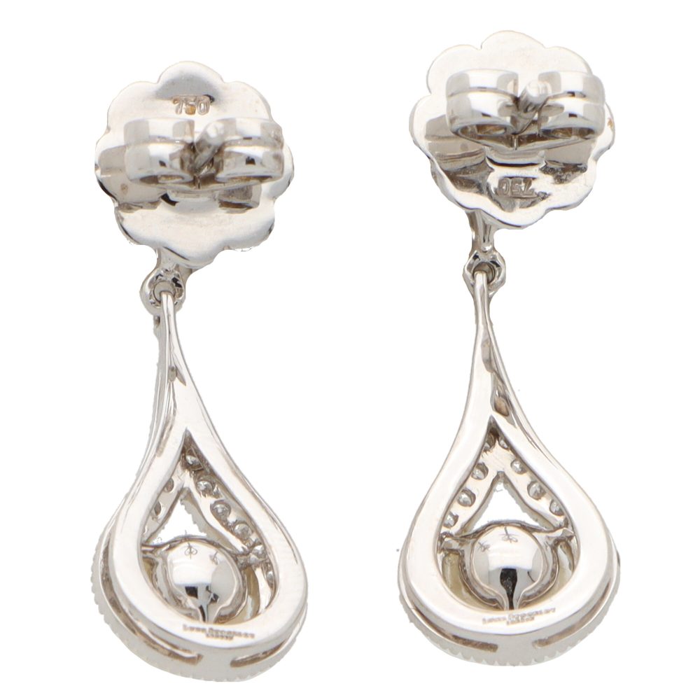Pearl and Diamond Cluster Drop Earrings in 18ct White Gold
