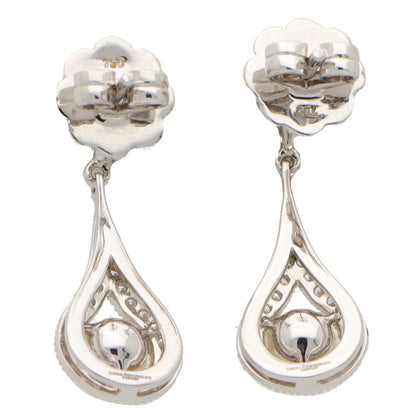 Pearl and Diamond Cluster Drop Earrings in 18ct White Gold