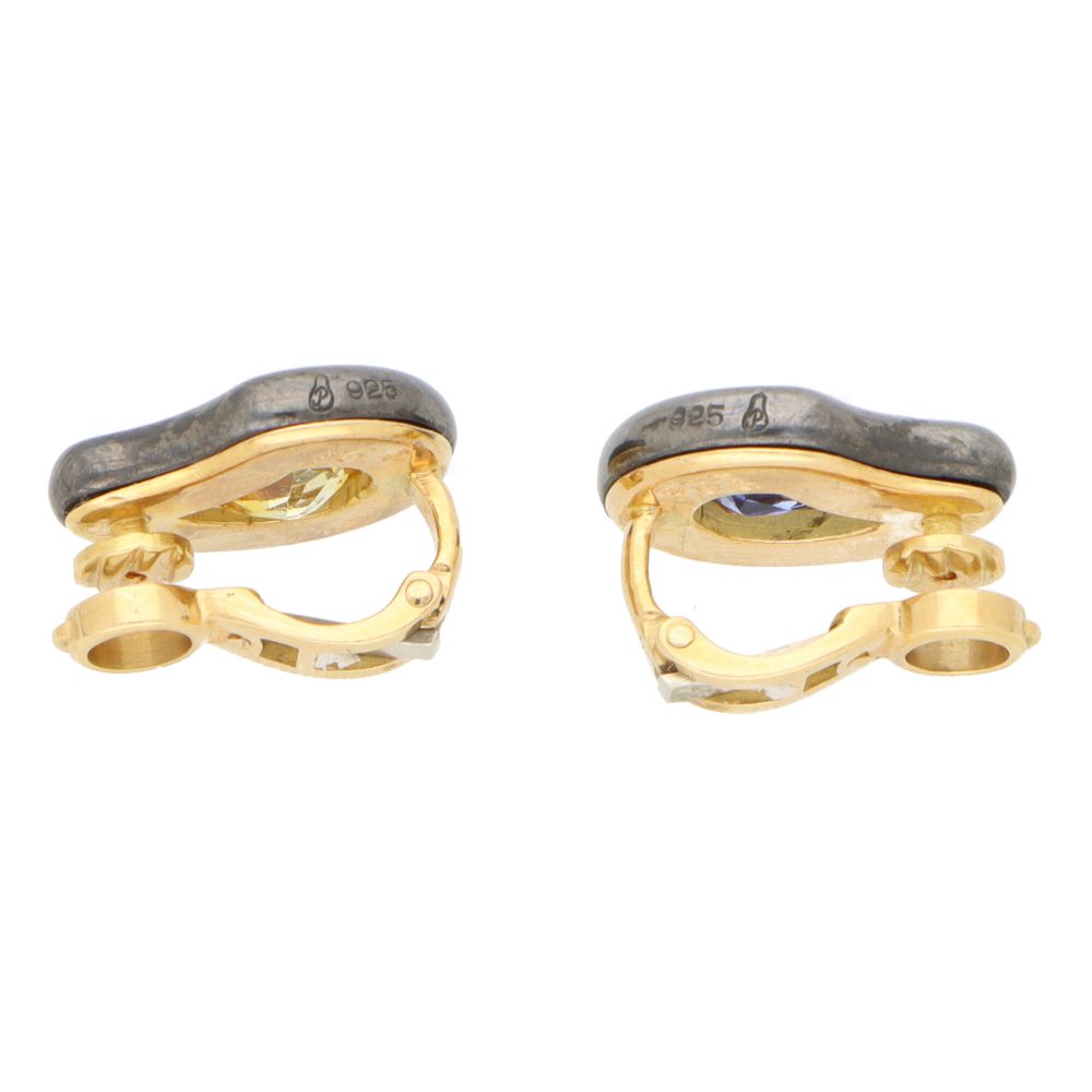 Vintage Poiray Blue and Yellow Sapphire Clip On Earrings