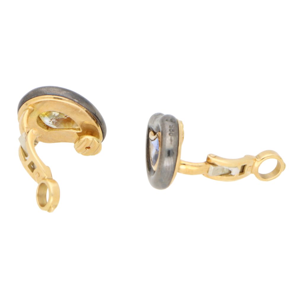 Vintage Poiray Blue and Yellow Sapphire Clip On Earrings