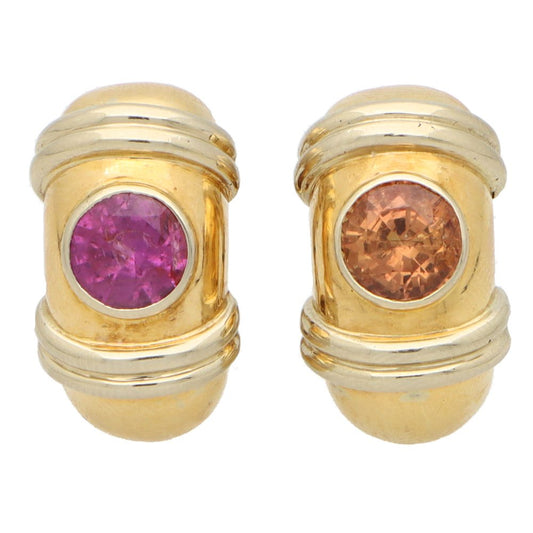 Vintage Poiray Pink and Orange Sapphire Clip On Earrings