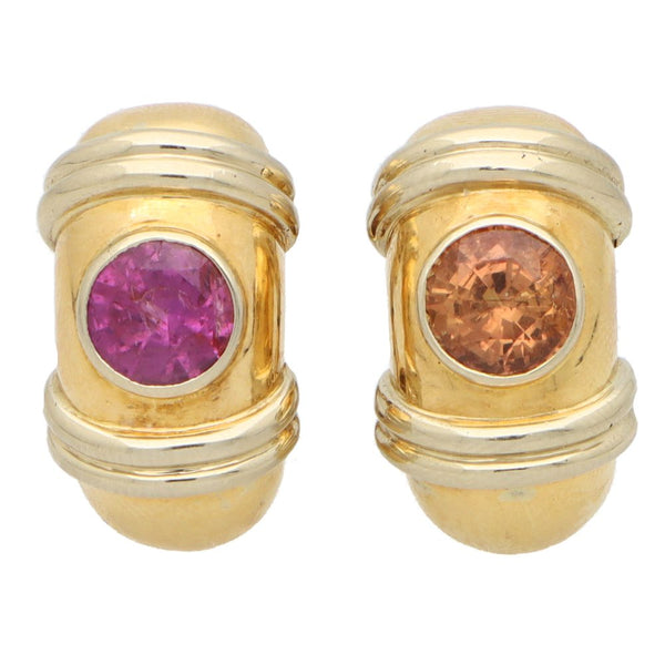 Vintage Poiray Pink and Orange Sapphire Clip On Earrings