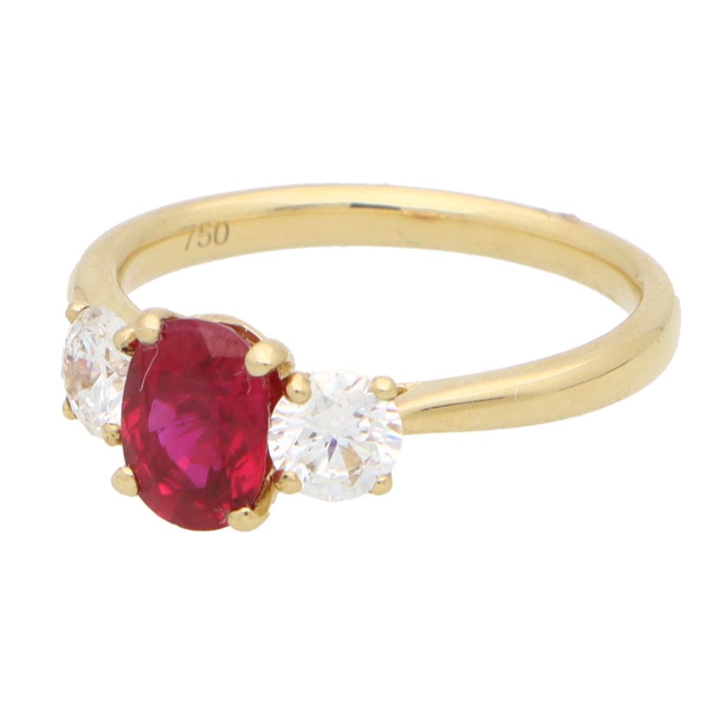 Certified Ruby and Diamond Trilogy Engagement Ring