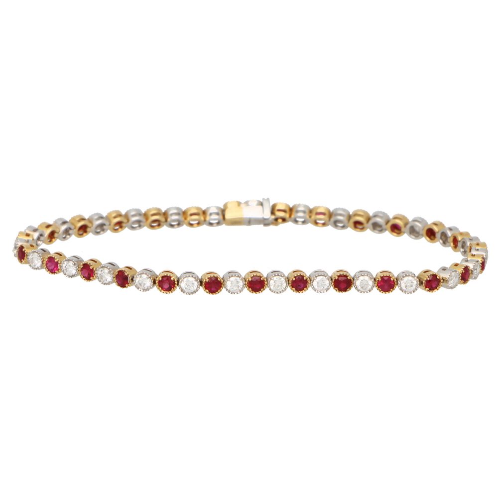 Contemporary Ruby and Diamond Line Tennis Bracelet