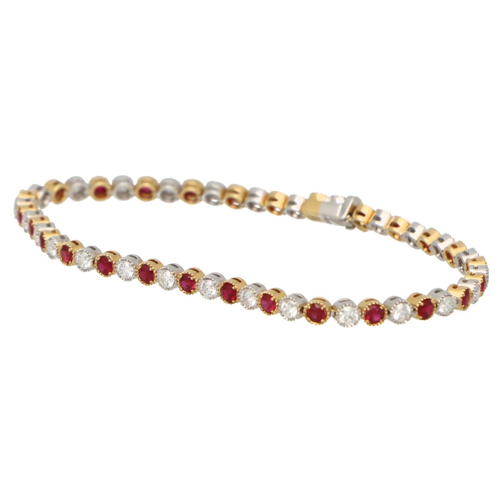 Contemporary Ruby and Diamond Line Tennis Bracelet