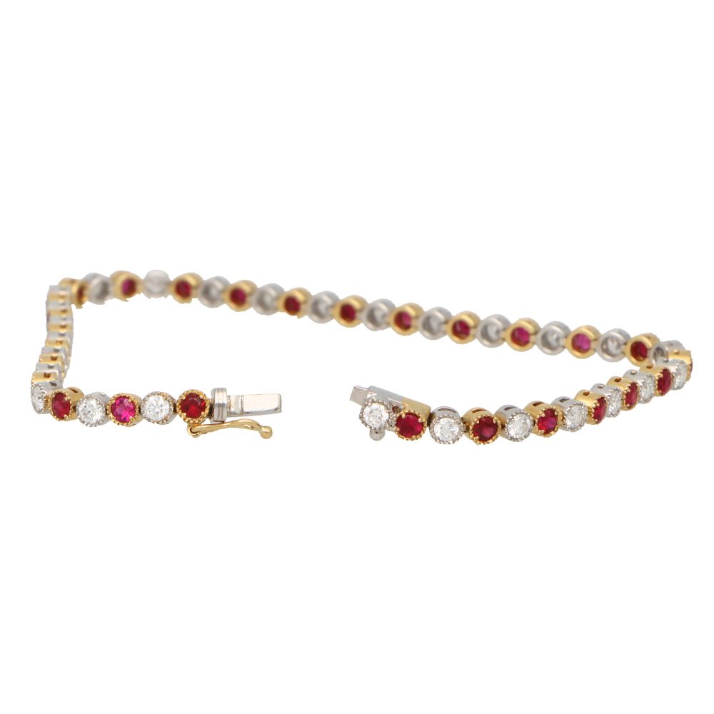 Contemporary Ruby and Diamond Line Tennis Bracelet