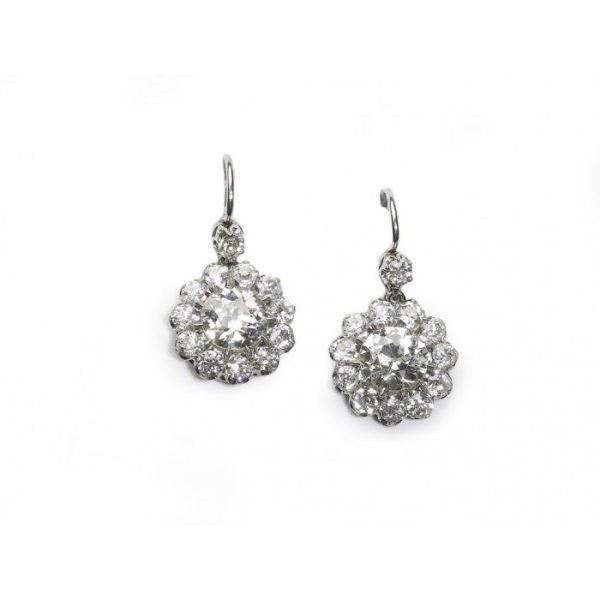 OLD CUT DIAMOND CLUSTER EARRINGS, 5.50 CARATS