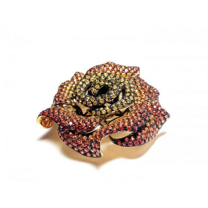 ORANGE TO YELLOW SAPPHIRE ROSE FLOWER BROOCH