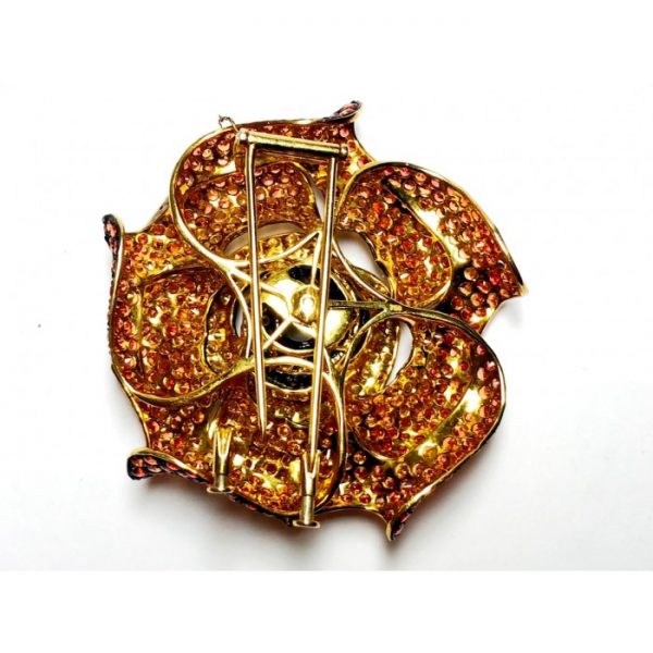 ORANGE TO YELLOW SAPPHIRE ROSE FLOWER BROOCH