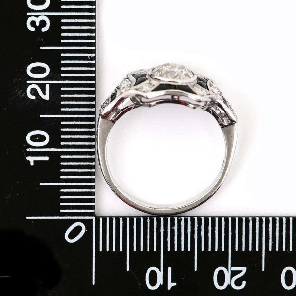 Vintage 1.45ct Diamond and Onyx 18ct Gold Art Deco Style Solitaire Cluster Ring