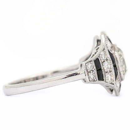 Vintage 1.45ct Diamond and Onyx 18ct Gold Art Deco Style Solitaire Cluster Ring