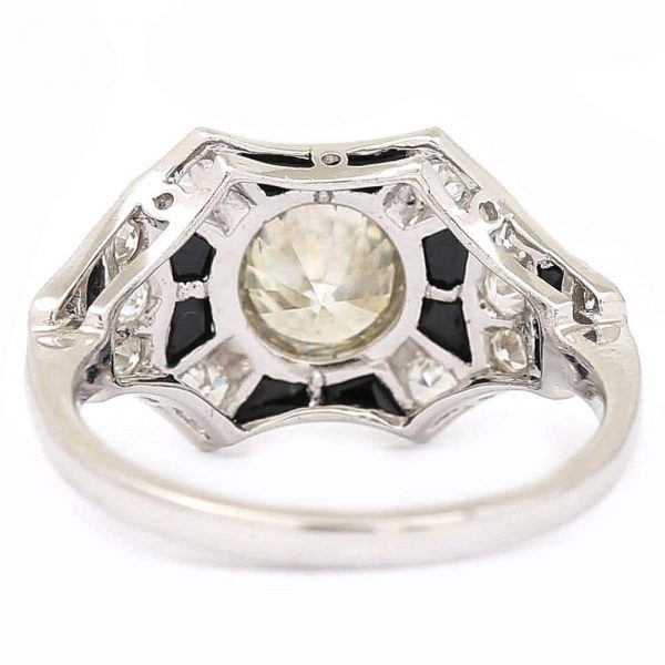 Vintage 1.45ct Diamond and Onyx 18ct Gold Art Deco Style Solitaire Cluster Ring