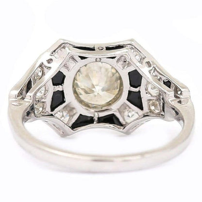 Vintage 1.45ct Diamond and Onyx 18ct Gold Art Deco Style Solitaire Cluster Ring
