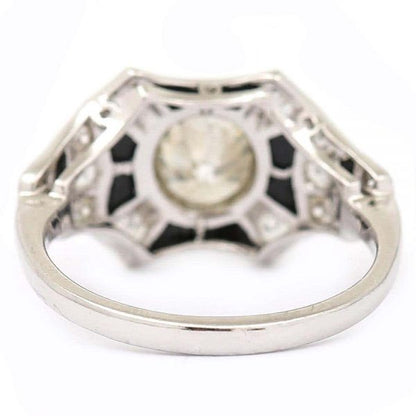 Vintage 1.45ct Diamond and Onyx 18ct Gold Art Deco Style Solitaire Cluster Ring