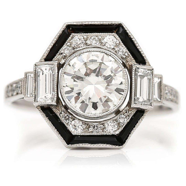 Vintage Art Deco Style Hexagonal 1.50ct Diamond and Onyx Ring