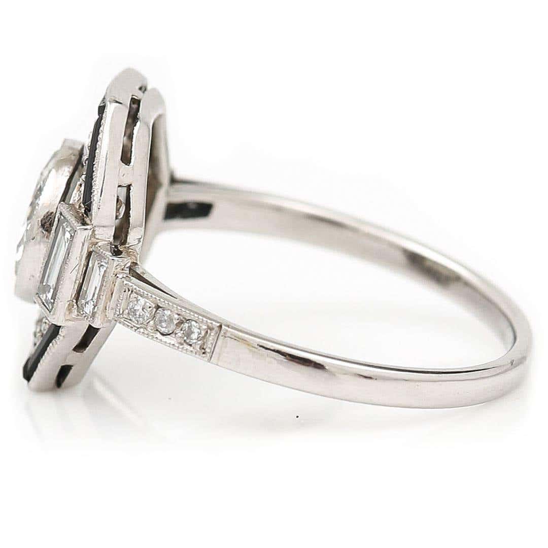 Vintage Art Deco Style Hexagonal 1.50ct Diamond and Onyx Ring