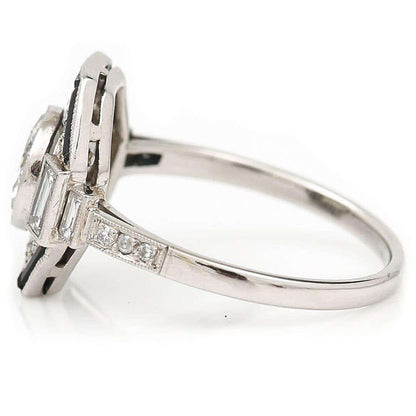 Vintage Art Deco Style Hexagonal 1.50ct Diamond and Onyx Ring
