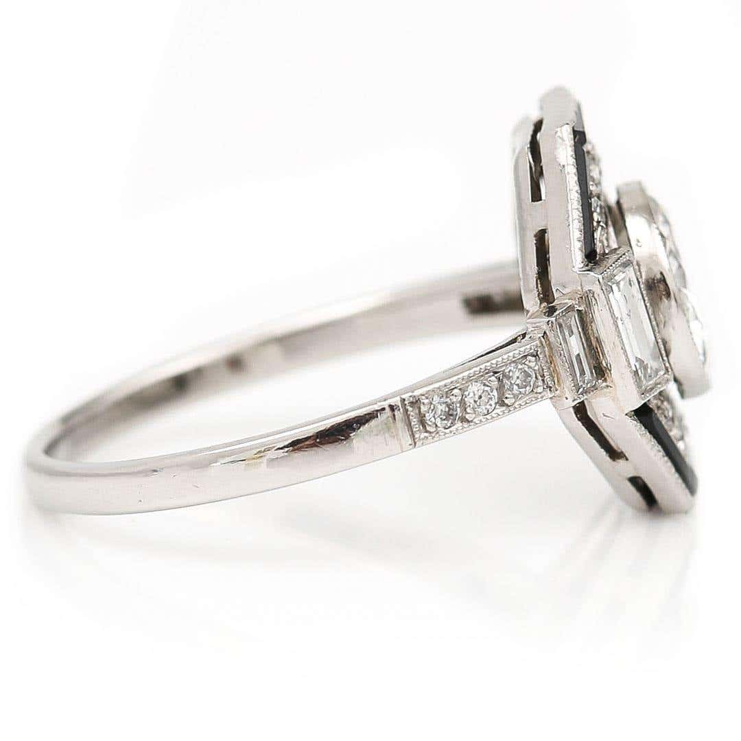 Vintage Art Deco Style Hexagonal 1.50ct Diamond and Onyx Ring