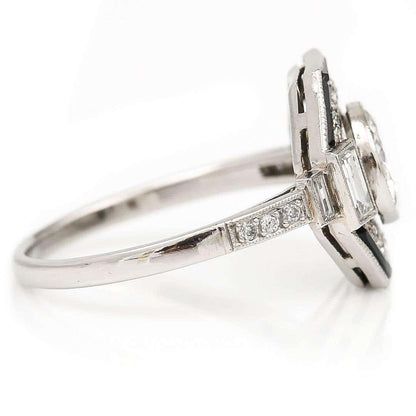 Vintage Art Deco Style Hexagonal 1.50ct Diamond and Onyx Ring