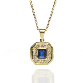 Octagonal Sapphire & Diamond 18ct Gold Pendant and Chain