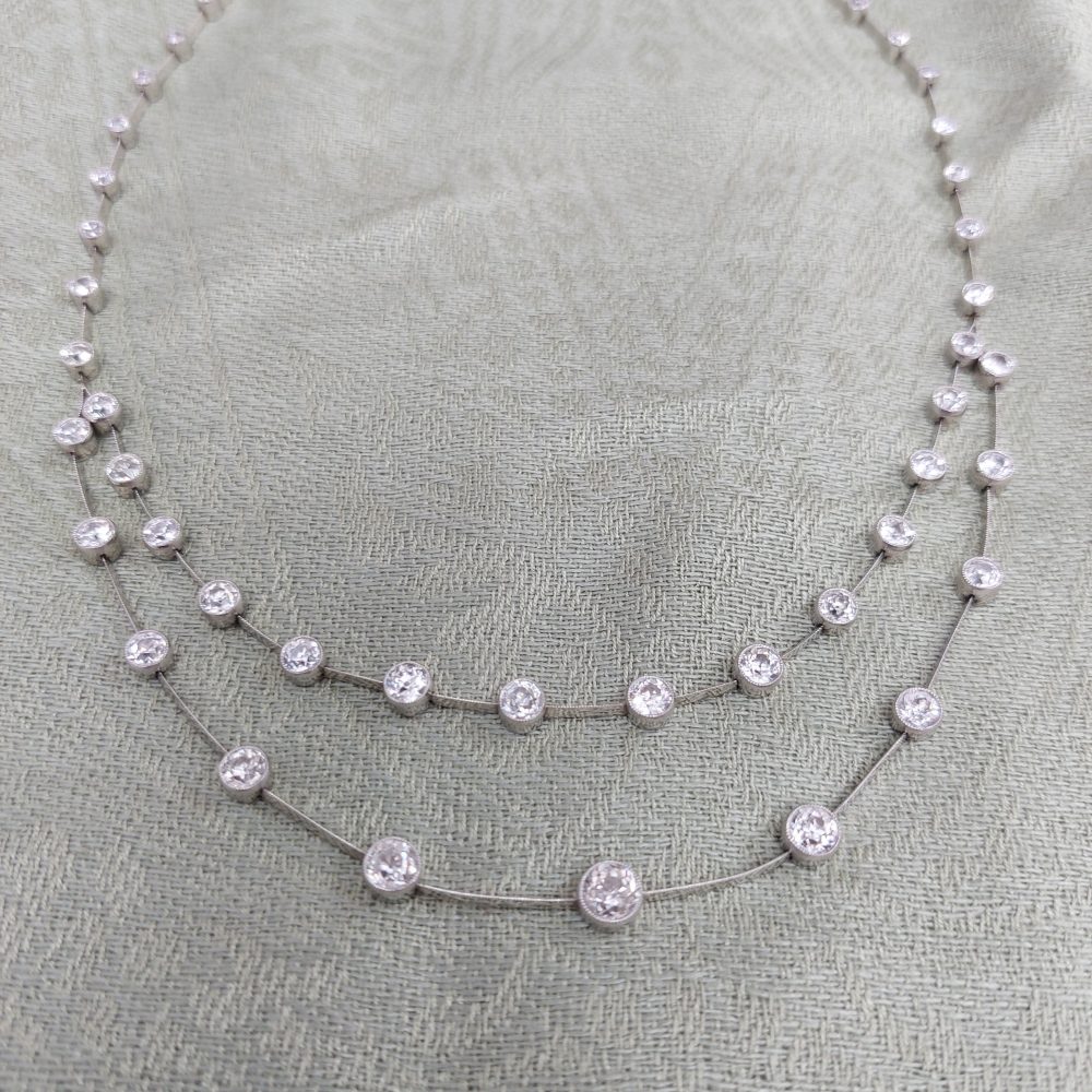 Art Deco Old Cut Diamond Two Row Necklace