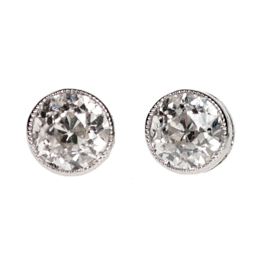 Old European Cut Diamond Stud Earrings, 1.10 carats