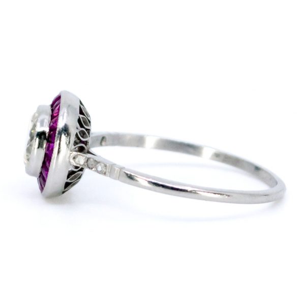 Old European Cut Diamond and Ruby Target Cluster Ring