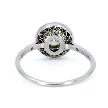 Old European Cut Diamond and Ruby Target Cluster Ring