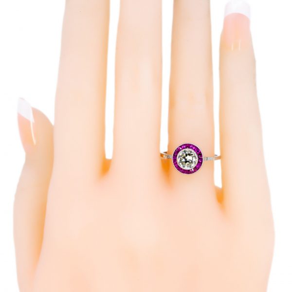 Old European Cut Diamond and Ruby Target Cluster Ring