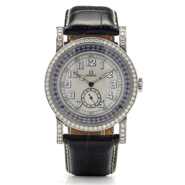 Omega Aquarella Sapphire and Diamond Set Watch with Box and Papers