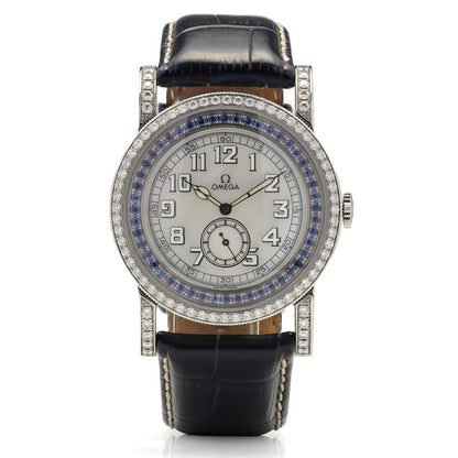 Omega Aquarella Sapphire and Diamond Set Watch with Box and Papers