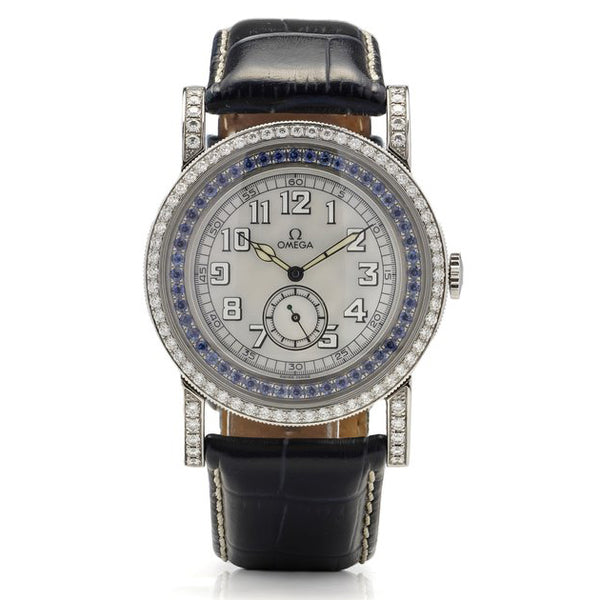 Omega Aquarella Sapphire and Diamond Set Watch with Box and Papers