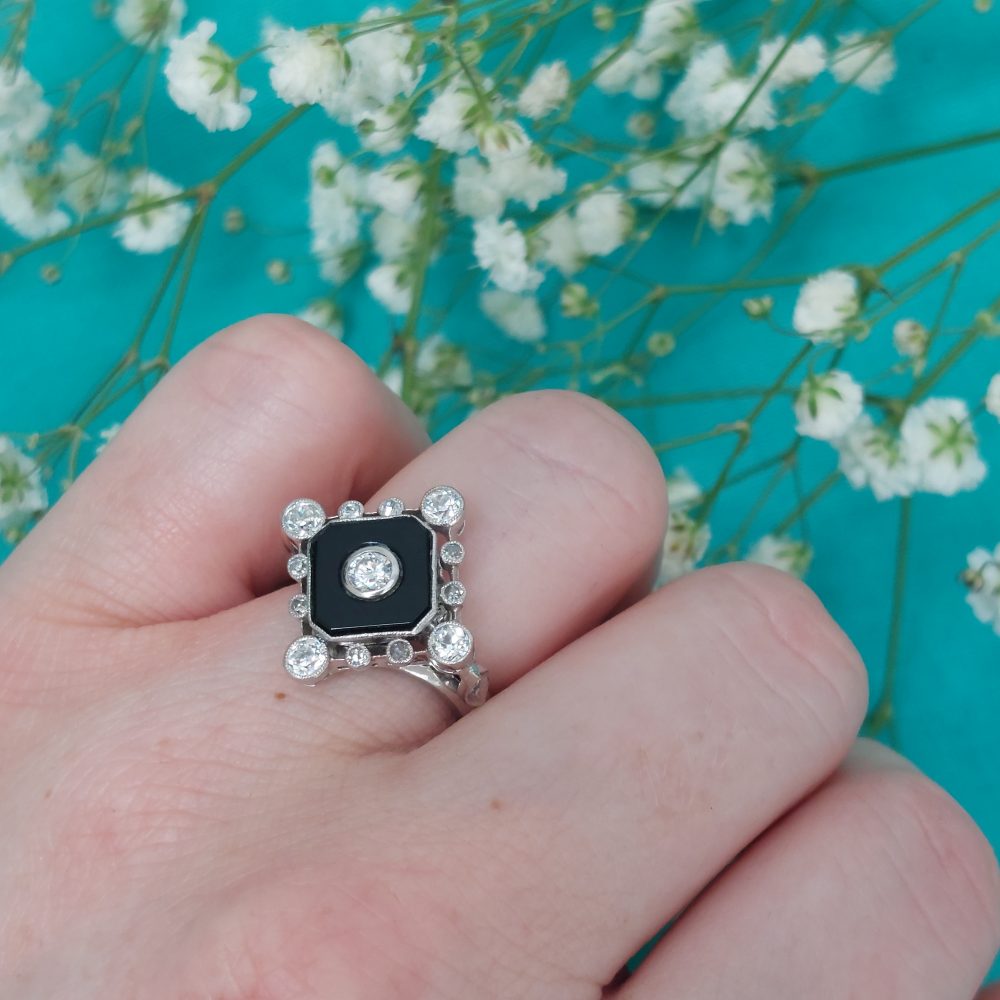 Onyx and Diamond Square Ring CFJ3