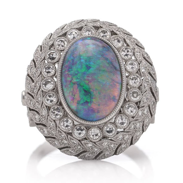 3.30ct Opal and Diamond Cluster Dress Ring in Platinum